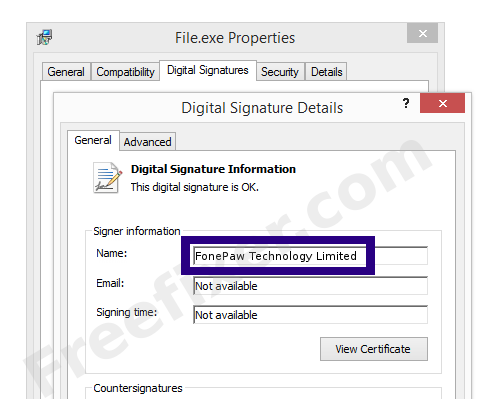 Screenshot of the FonePaw Technology Limited certificate